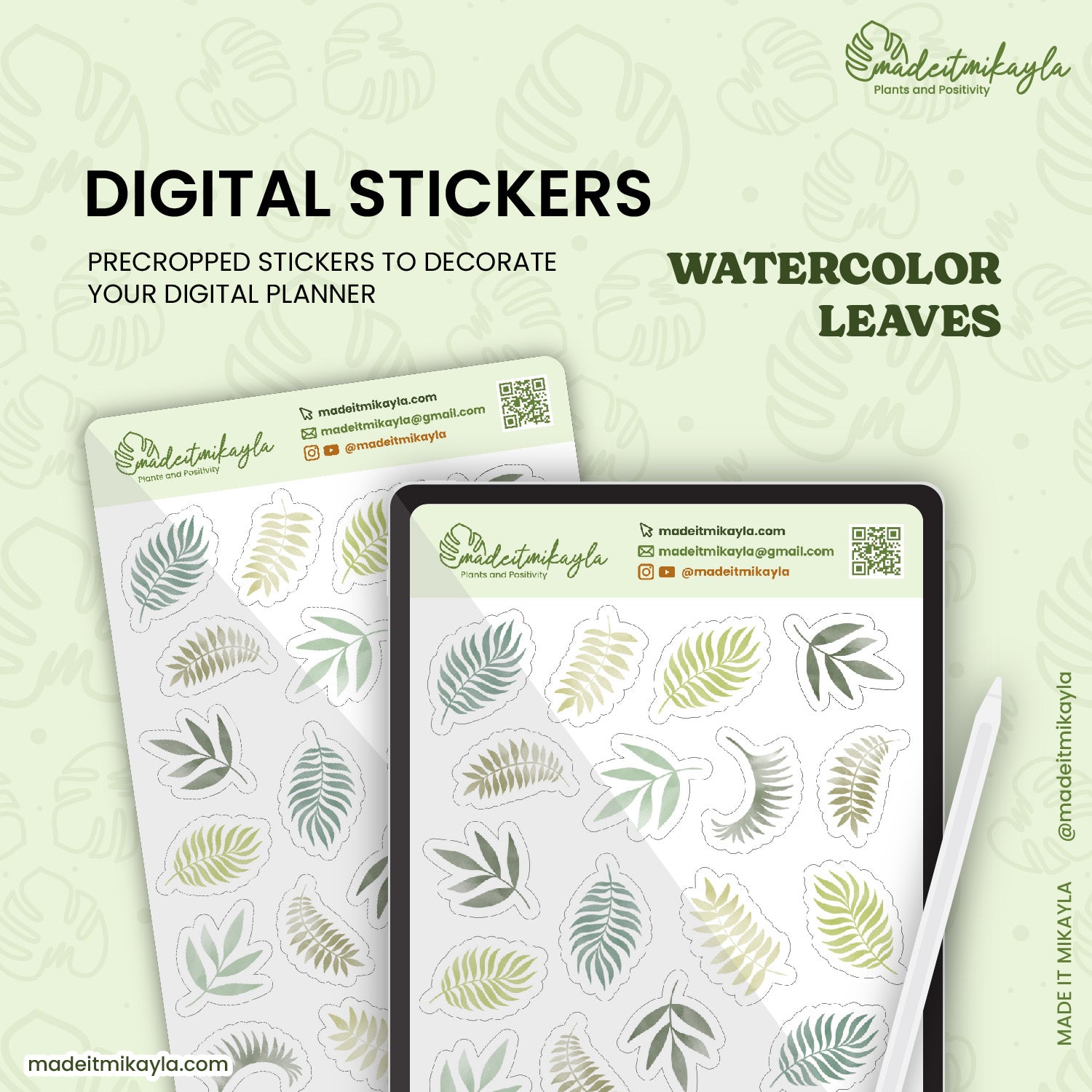 Watercolor Leaves Digital Stickers | MadeItMikayla