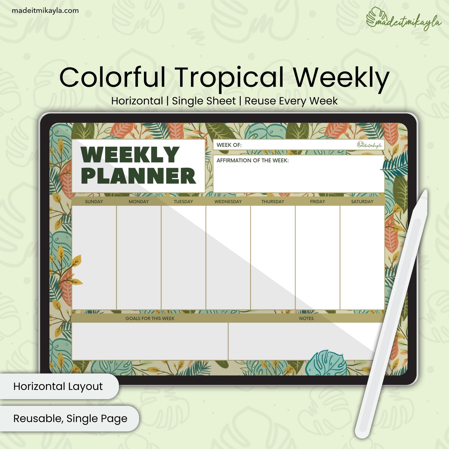 Colorful Tropical Weekly Digital Sheet