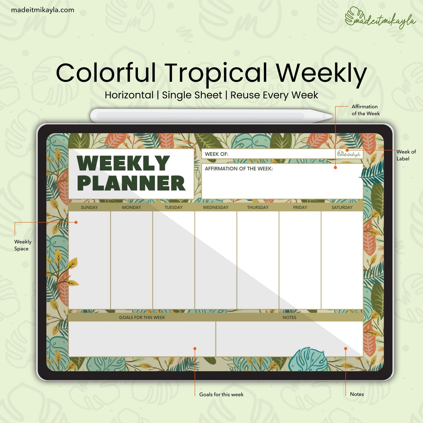 Colorful Tropical Weekly Digital Sheet