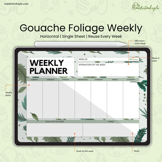 Gouache Foliage Weekly Digital Sheet