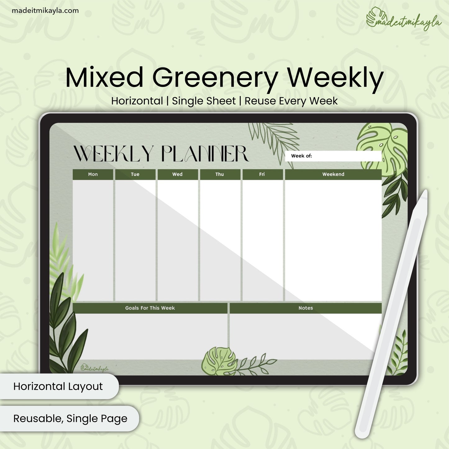 Mixed Greenery Weekly Digital Sheet